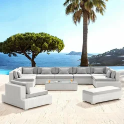 Salon de jardin en résine tressée 9 places 9 pcs Palma Blanc et gris