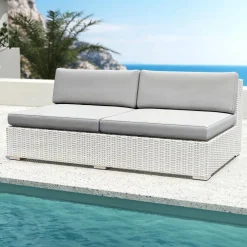 Salon de jardin en résine tressée 9 places 9 pcs Palma Blanc et gris