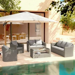 Salon de jardin en résine tressée 7 places 5 pcs Calvi Gris et gris clair