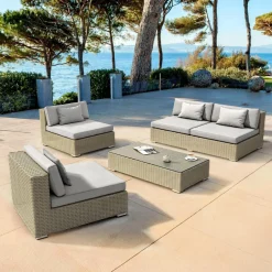 Salon de jardin en résine tressée 4 places 4 pcs Palma Gris