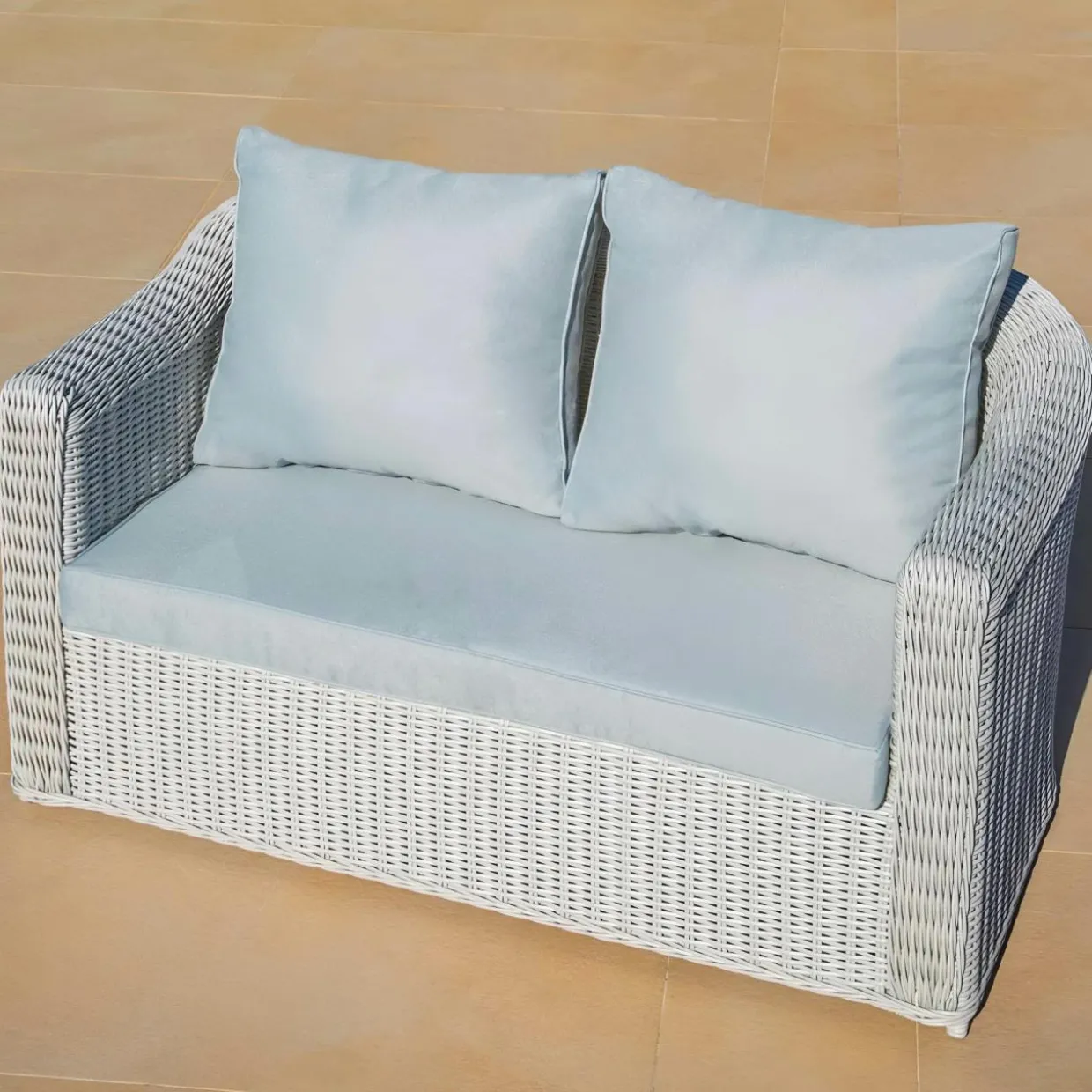 Salon de jardin en résine tressée 4 places 4 pcs Calvi Blanc et gris clair