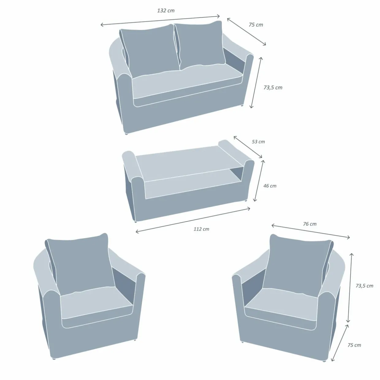 Salon de jardin en résine tressée 4 places 4 pcs Calvi Blanc et gris clair