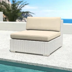 Salon de jardin en résine tressée 5 places 6 pcs Palma Blanc et beige