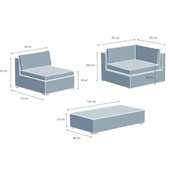 Salon de jardin en résine tressée 5 places 6 pcs Palma Blanc et beige