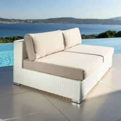 Salon de jardin en résine tressée 4 places 4 pcs Palma Blanc et taupe