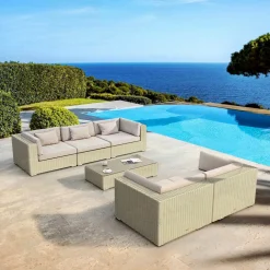 Salon de jardin en résine tressée 5 places 6 pcs Palma Gris et taupe