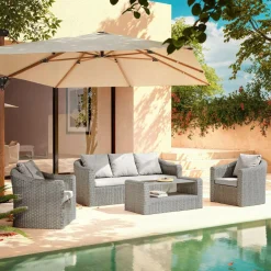 Salon de jardin en résine tressée 5 places 4 pcs Calvi Gris et gris clair