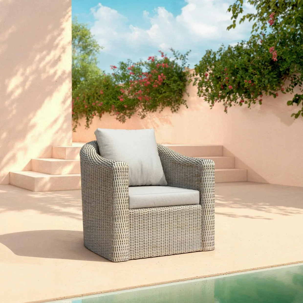 Salon de jardin en résine tressée 5 places 4 pcs Calvi Gris et gris clair