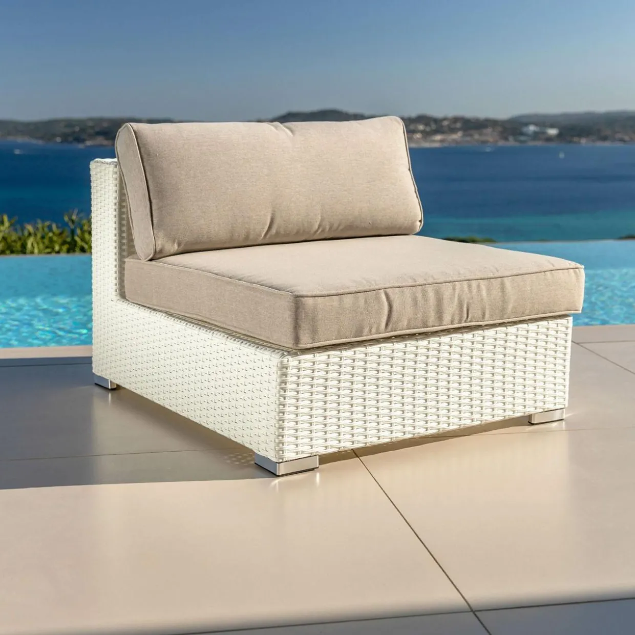 Salon de jardin en résine tressée 9 places 9 pcs Palma Blanc et taupe