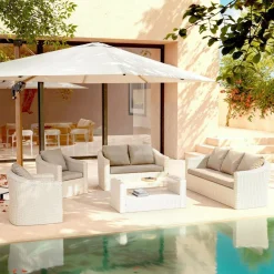 Salon de jardin en résine tressée 7 places 5 pcs Calvi Blanc et taupe