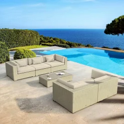 Salon de jardin en résine tressée 5 places 6 pcs Palma Gris et beige