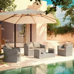 Salon de jardin en résine tressée 4 places 4 pcs Calvi Gris et taupe