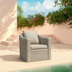Salon de jardin en résine tressée 5 places 4 pcs Calvi Gris et taupe
