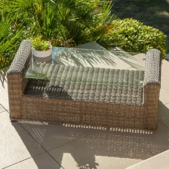 Salon de jardin en résine tressée 4 places 4 pcs Calvi Sepia et beige