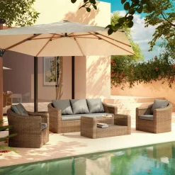 Salon de jardin en résine tressée 5 places 4 pcs Calvi Sepia et gris foncé