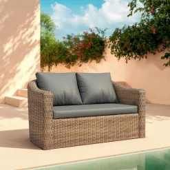 Salon de jardin en résine tressée 4 places 4 pcs Calvi Sepia et gris foncé