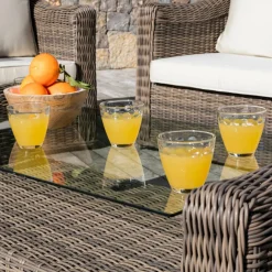 Salon de jardin en résine tressée 4 places 4 pcs Calvi Sepia et gris foncé