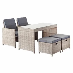 Salon de jardin résine tressée encastrable 4 places Menorca Gris
