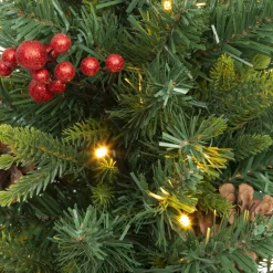 Sapin artificiel de Noël lumineux (H90 cm) Baies et pomme de pin