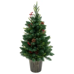 Sapin artificiel de Noël lumineux (H90 cm) Baies et pomme de pin