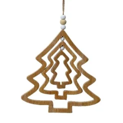 Sapin de Noël à suspendre (H13 cm) Bois et perles Nature