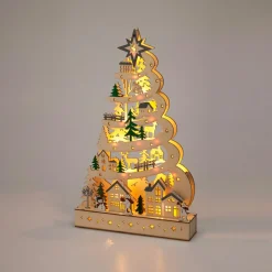 Sapin de Noël lumineux en bois 15 LED (H45 cm) Conte de Neige Naturel