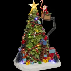 Sapin de Noël musical et animé (H39 cm) Père Noël en nacelle