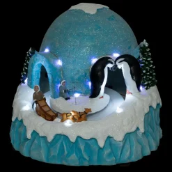 Scène de vie illuminée, musicale et animée (H22 cm) Igloo et chiens de traineaux