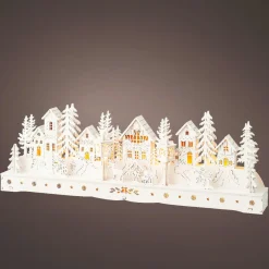 Scène de vie lumineuse à piles en bois (45 x H15 cm) Village enchanté