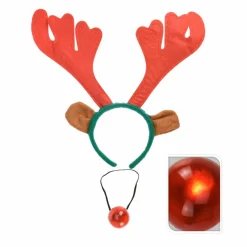 Serre-tête et nez lumineux Renne de Noël Rouge