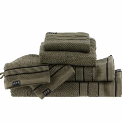 Serviette de bain coton (50 x 90 cm) Black Line Vert kaki / noir