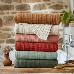 Serviette de bain gaze de coton (70 x 130 cm) Gaïa Vert eucalyptus