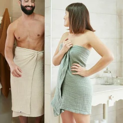 Serviette de bain gaze de coton (70 x 130 cm) Gaïa Vert eucalyptus