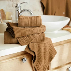 Serviette de bain gaze de coton (70 x 130 cm) Gaïa Camel