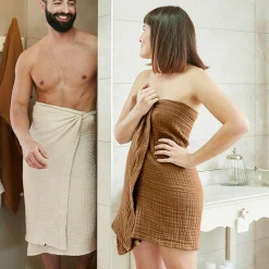 Serviette de bain gaze de coton (70 x 130 cm) Gaïa Camel