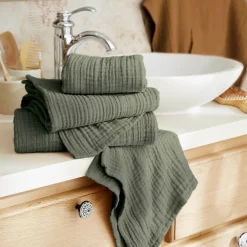 Serviette de bain gaze de coton (70 x 130 cm) Gaïa Vert romarin