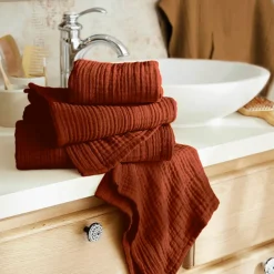 Serviette de bain gaze de coton (30 x 50 cm) Gaïa Terracotta