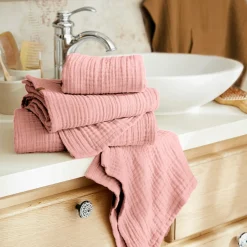 Serviette de bain gaze de coton (70 x 130 cm) Gaïa Rose pêche