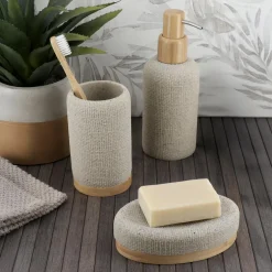 Set d'accessoires salle de bain effet Maille Beige