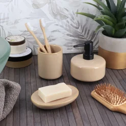Set d'accessoires salle de bain grès laqué Season color Beige