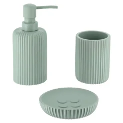 Set d'accessoires salle de bain résine Strié Vert eucalyptus