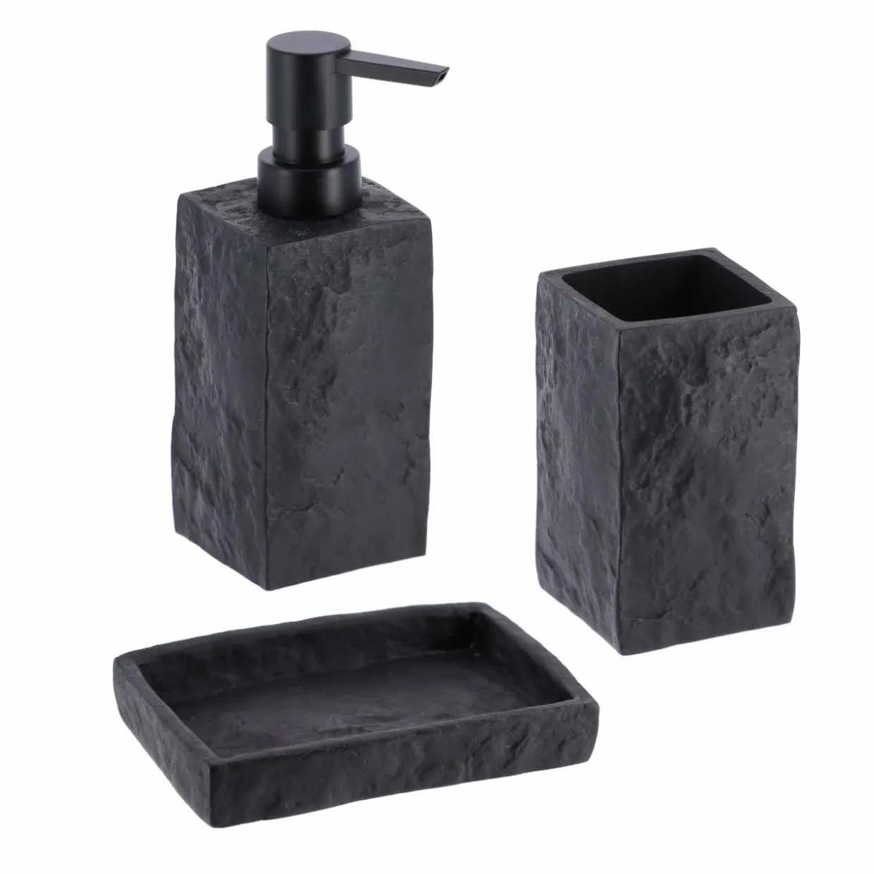 Set d'accessoires salle de bain Effet Pierre Noir