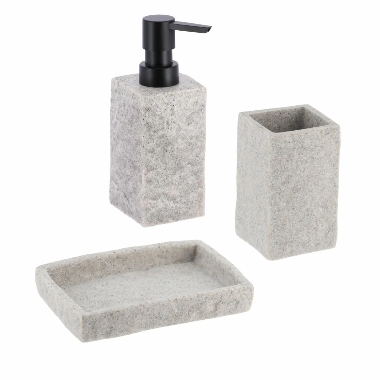 Set d'accessoires salle de bain Effet Pierre Gris