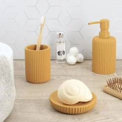 Set d'accessoires salle de bain résine Strié Jaune moutarde