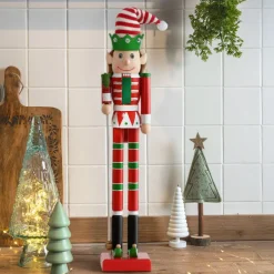 Soldat Casse-noisette en bois (H50 cm) Lutin du Père Noël Rouge et vert