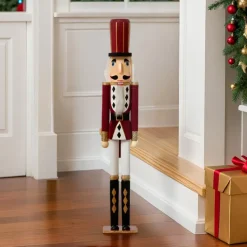 Soldat Casse-noisette en bois (H76 cm) Gustave Lie de vin