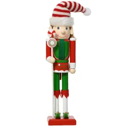 Soldat Casse-noisette en bois (H30 cm) Lutin du Père Noël Rouge et vert