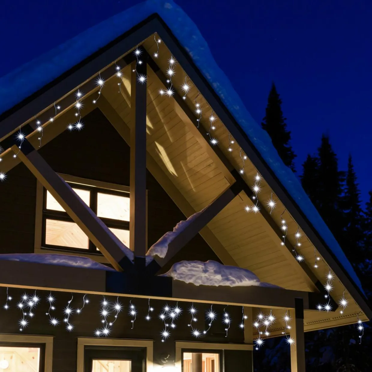 Stalactite lumineuse 11 m 259 LED câble blanc Stars Blanc froid