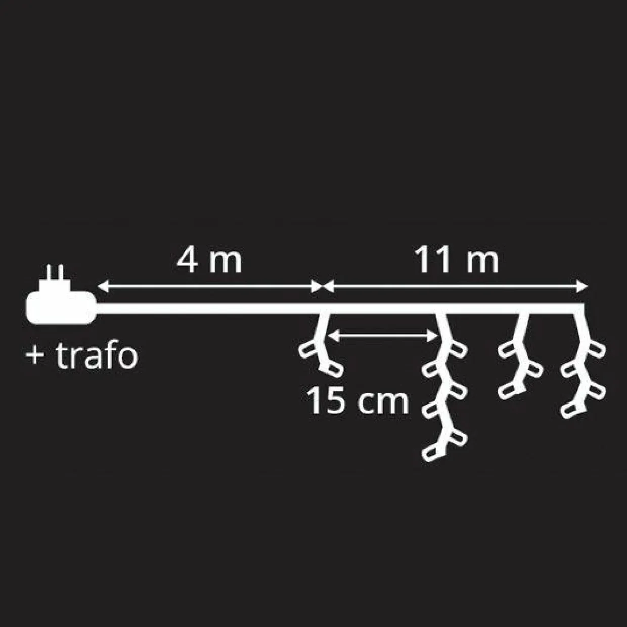 Stalactite lumineuse 11 m 259 LED câble blanc Stars Blanc froid