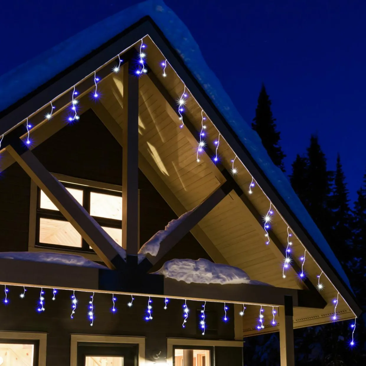 Stalactite lumineuse 7,50 m 175 LED câble blanc Stars Bicolore Bleu et blanc froid